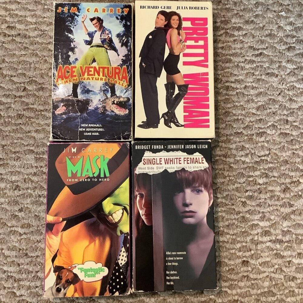 VHS Bundle of 4 Pretty Woman, Single White Female, Ace Ventura, The Mask, Used